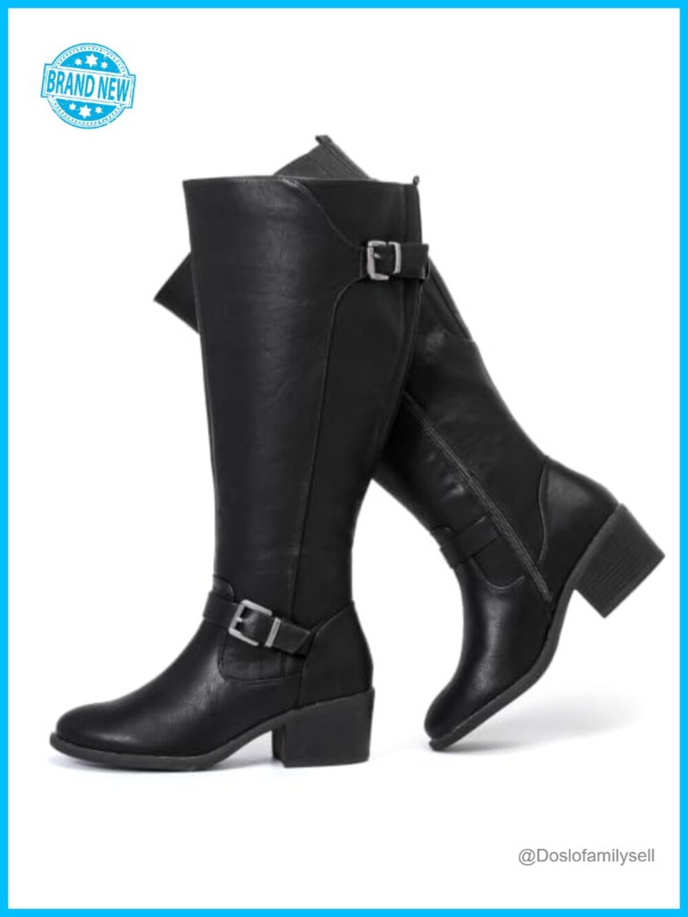 Extra Wide Calf Knee High Boots Faux Leather Memory Foam Block Heel